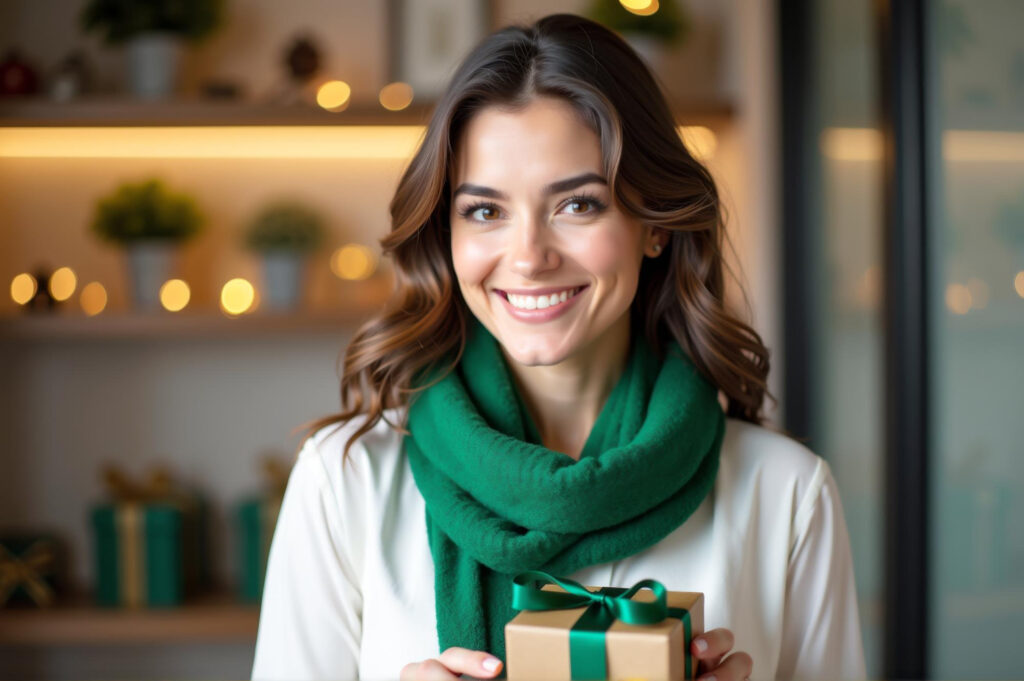 Mulher pensando no Guia rápido para um Natal financeiramente saudável (mesmo de última hora)