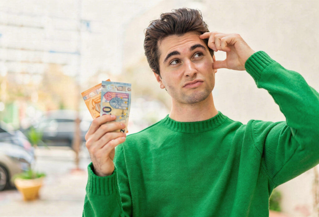 Pessoa preocupada ao perceber que o dinheiro acabou antes do fim do mês.